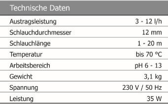 Technische Daten HAMMA Schlauchskimmer