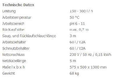 Clean Tower Technische Daten.